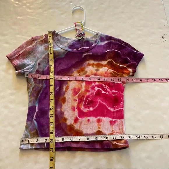 Handmade Geode Tie Dye Tee Womens Size Small Baby Tshirt Colorful Upcycled Multi - Picture 8 of 10
